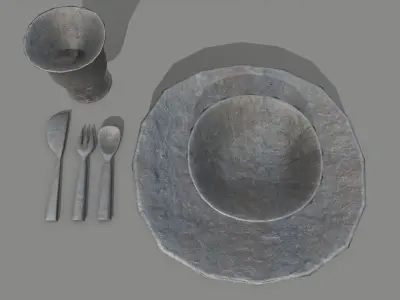 Medieval Set wooden chair Low-poly 3D model