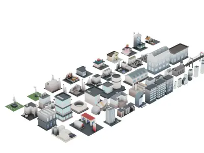 Low poly factories Low-poly 3D model