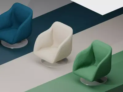 Modern Swivel Armchair Set 3D Model Blue White Green Free low-poly 3D model