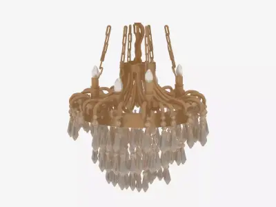 3D Model Elegant Brass Bank Chandelier Crystal Pendants 3D model