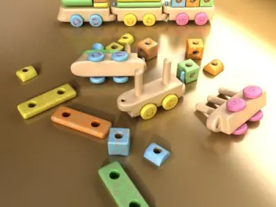 Wooden Toy Train 3D model