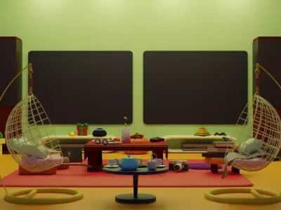 livingroom living room with hanging chairs 3D model