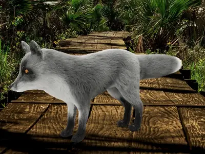 Fur Gray Fox Model Low-poly 3D model