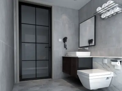 Bathroom modern with glass shower 3D model