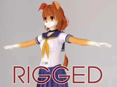 T pose rigged model of Inuko anime creature 3D model