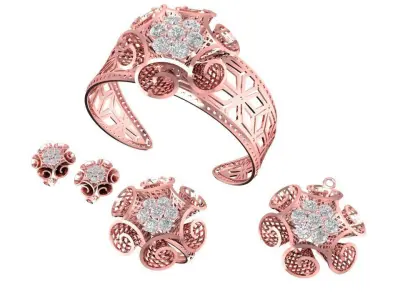 Elegant Floral Diamond Jewelry Set for Women 3D Model 1191 3D print model