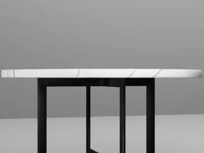 Modern Marble Round Dining Table Set with Blue Velvet Chairs 3d Low-poly 3D model