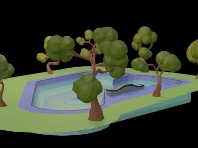 Low poly skatepark swimming pool with trees Free 3D model