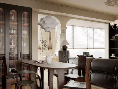 Eclectic living and dining room interior 3D model
