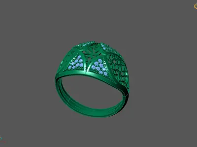 Women Ring With Stone Diamond Ready STL 3DM Models Womens Rings 3D print model 18