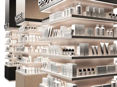 Columns rack with goods Square showcase cosmetics shelves 3D model