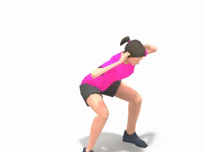 sqaat cross elbow Exercise Woman Animation Low-poly 3D model