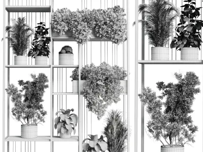 Standing metal shelf with a set of plants metal boxes 325 Low-poly 3D model