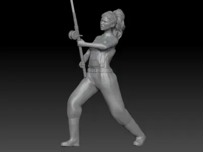 FISHERGIRL 2 woman holding pole 3D print model