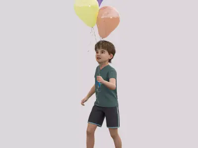 Kids with Balloons - Joyful Character Low-poly 3D model