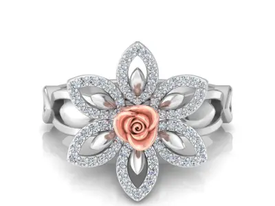Elegant Rose Ring Diamond  3dm stl obj 3D Print Model 3D print model
