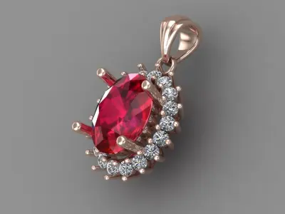 Ruby Rose Gold Diamond Pendant 3D Print Model 3D print model