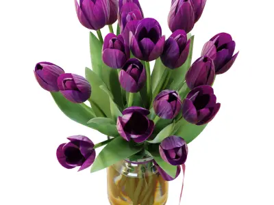 Flower Set 23 - Purple Tulips Bouquet 02 3D model