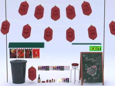 Ramen place assets Free low-poly 3D model