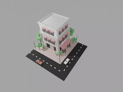 Low Poly Coffee Shop Low-poly 3D model
