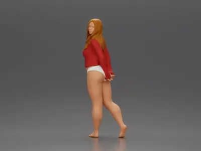 sexy girl in bikini and shirt walking and posing 3D print model