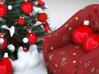 Christmas Ball Pouf and Pillow 3D Model 3D model
