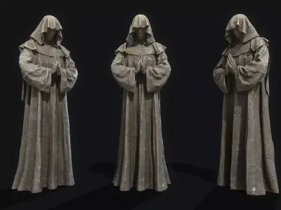 Monk Statue PBR Low-poly 3D model