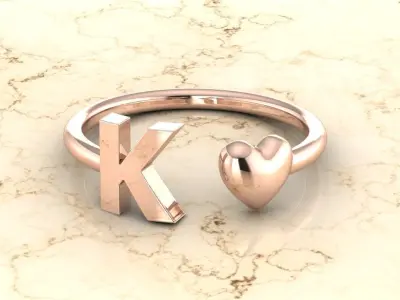 Alphabet Jewelry with Heart Ring K 3D print model
