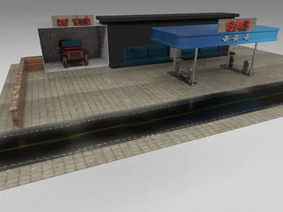 Gas station Free low-poly 3D model
