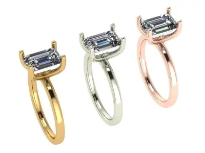 Emerald solitaire diamond ring 3D print model