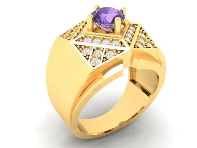 Luxury Gemstone Pyramid Ring for Men 584 3D print model