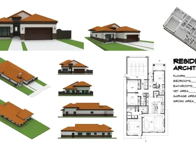 Residential 4 bed 3 bath 2 car garage  3D model