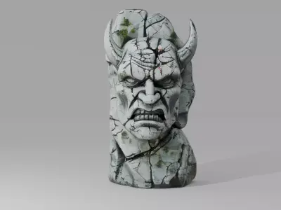 Demonic Stone Statue Pack 4 Cracked Ancient Idol Props PBR Low-poly 3D model