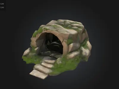 Stylized Fantasy Cave Mossy Rock Shelter Game Asset Low-poly 3D model