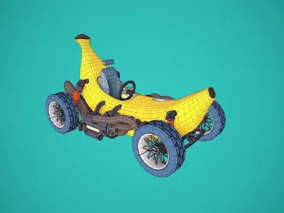 Banana Car Cartoonish Sylized Low-poly 3D model