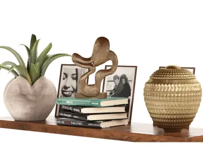 Shelf decor and accessories books and vases 3D model