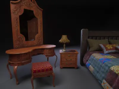 Unreal Engine 5 - Rustic bedroom furniture Low-poly 3D model