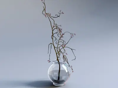 Decorative Glass Vase with Plant 3D model
