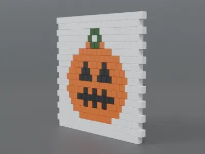 Low Poly Cartoon Pumpkin Brick Wall Low-poly 3D model
