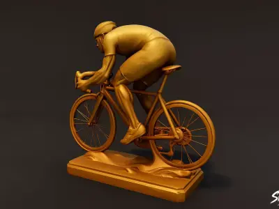 Golden Cycling Statue Low-poly 3D model