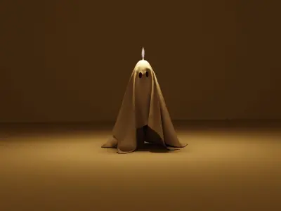 Halloween Ghost Candle with Animated Fire 3D model