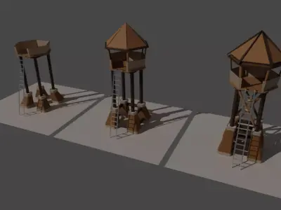 Archer Tower Set or Watch Tower Set A Set of 3 Free low-poly 3D model