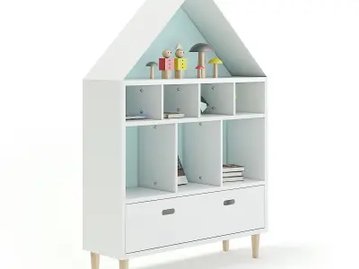 House Shape Shelf with Decorations 3D model