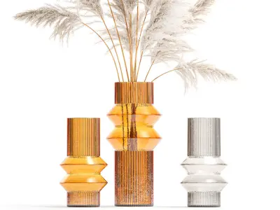 Lush bouquet of dry pampas branches in a vase 317 3D model