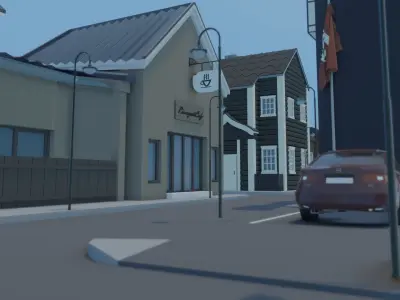 Low poly town in Norway Low-poly 3D model