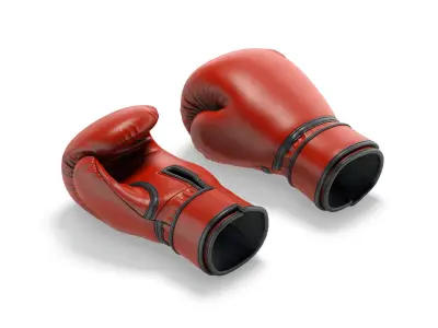 Red Leather Boxing Gloves - sparring kickboxing equipment  3D model