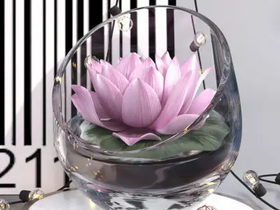 Pink water lily lotus plants vase with string led lights   3D model