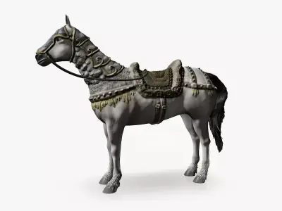 White horse with armor Low-poly 3D model