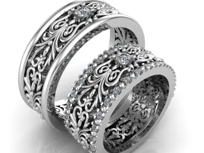 Vintage Wedding Rings With Diamonds 3D print model