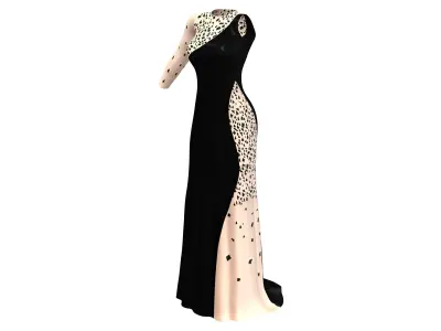 Luxury Beaded Long Black Prom One Arm Dress Low-poly 3D model